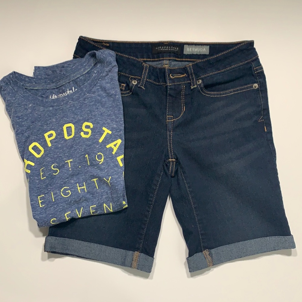 Aeropostale Bermuda Dark Denim Shorts Sz 0